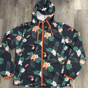 Floral Hooded Jacket with Orange Accents